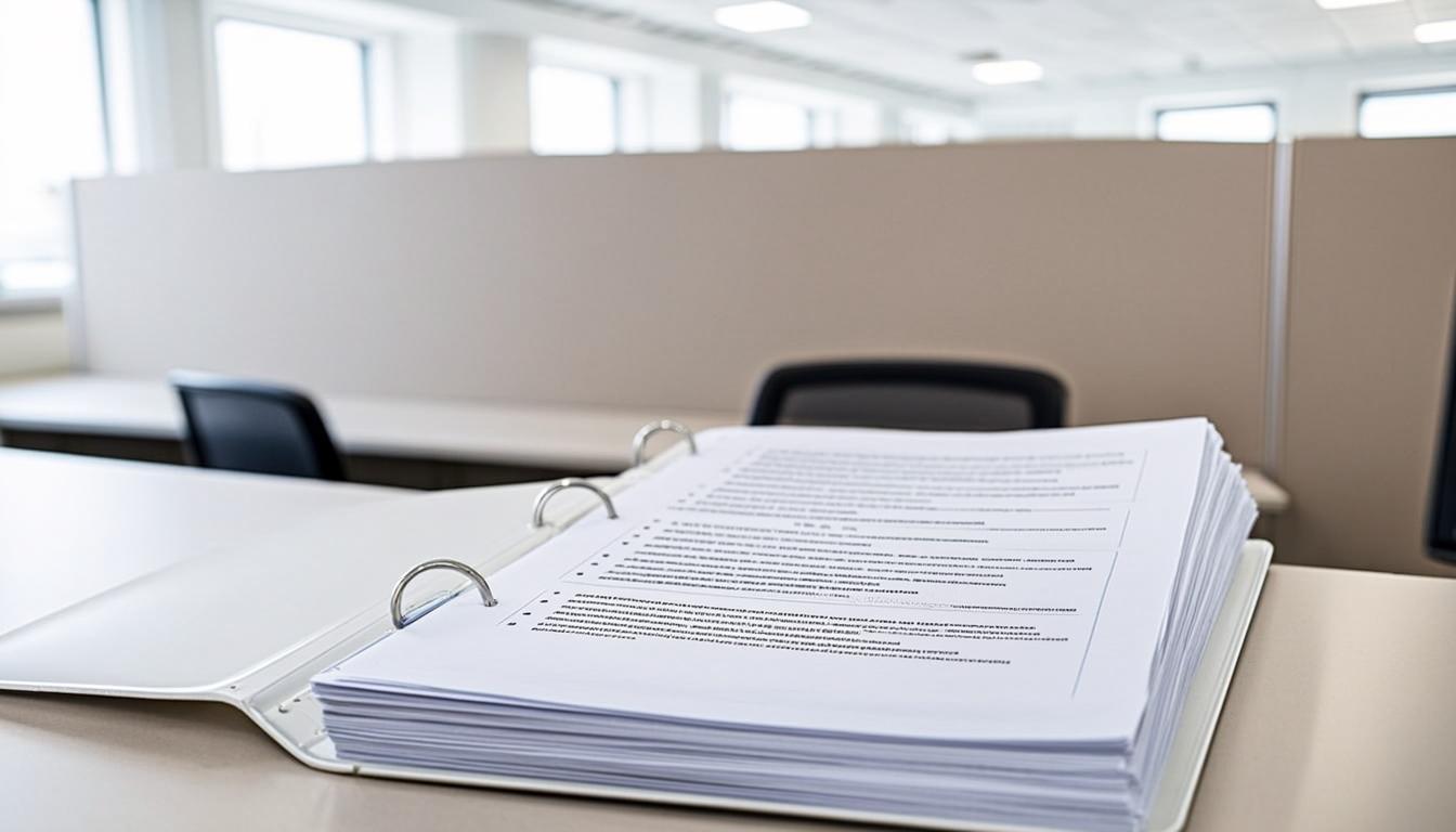Standard operating procedure binder with checklist pages and tabs — generated by DocForge AI